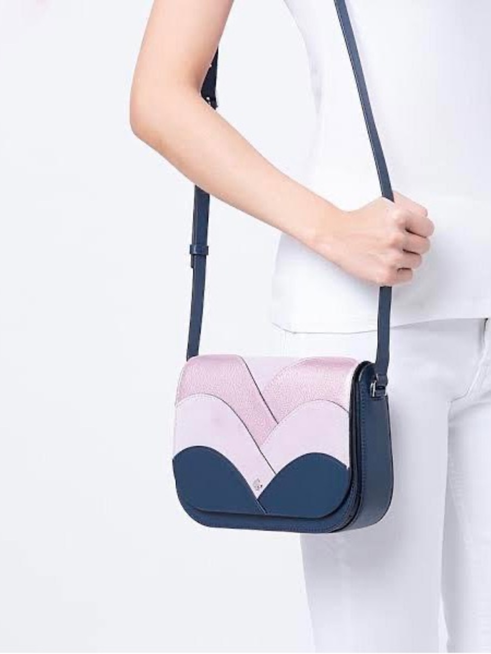 Kate Spade Nadine Patchwork Pink, Navy, Mauve Suede Leather Crossbody Bag - Picture 12 of 12